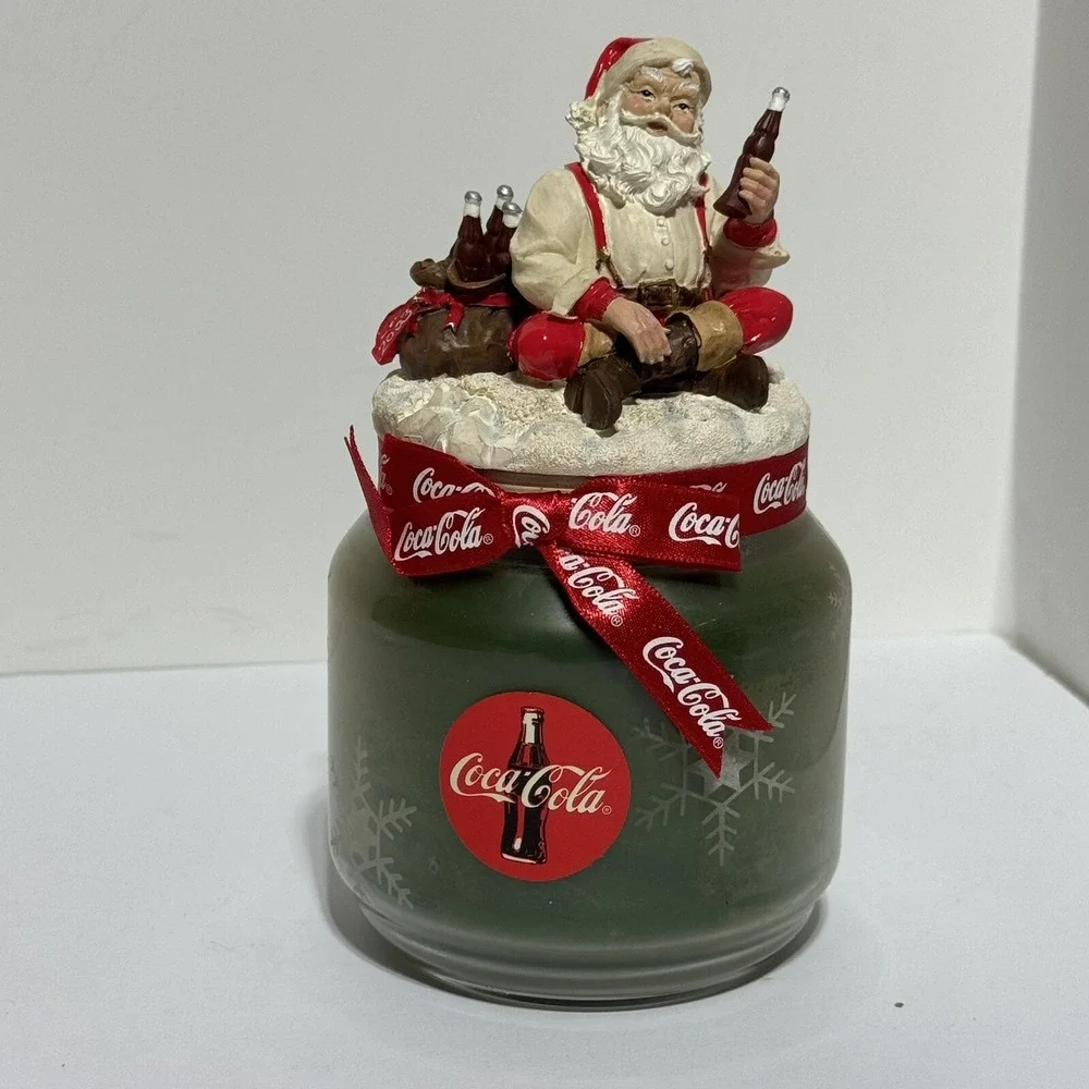 New Coca-Cola Coke Santa Candle Topper With Scented Jar Candle Open Box Unused